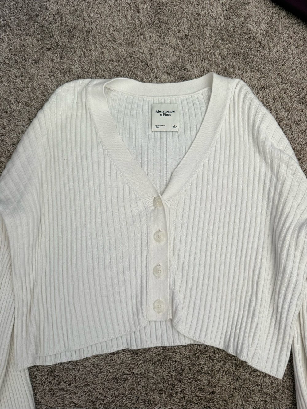 Abercrombie & Fitch Cream Ribbed V-Neck Button Cardigan